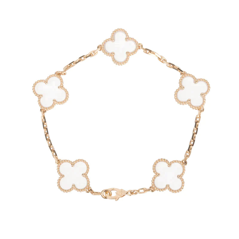 [Angela Jewellery] Armband mit Kleeblatt-Motiv und Bergkristall in Roségold