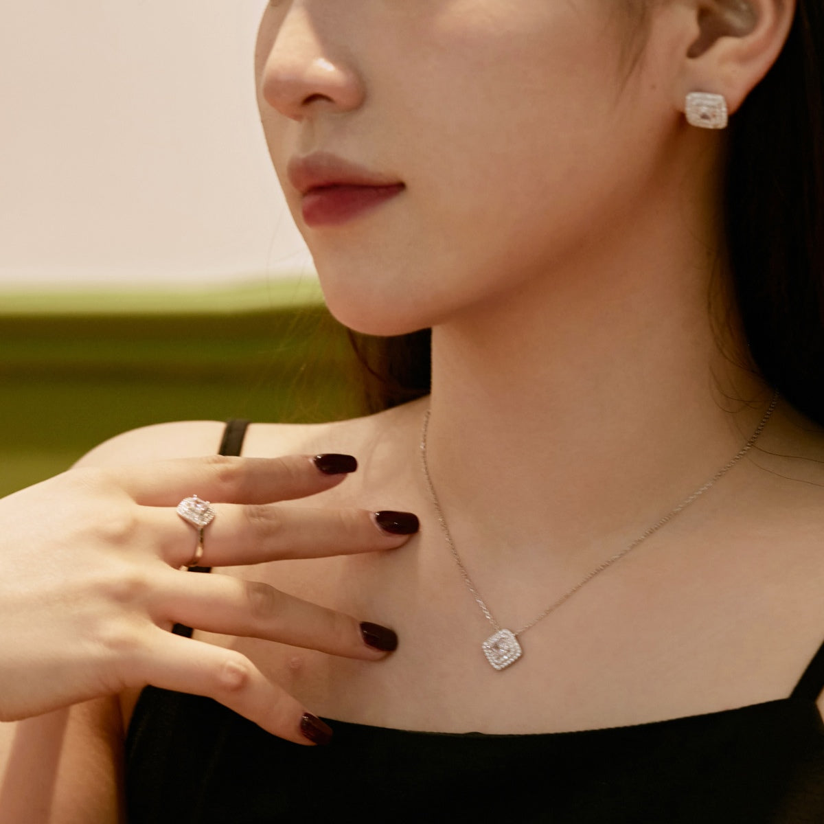 Angela Jewelry]Funkelnde Halskette im Asscher-Schliff