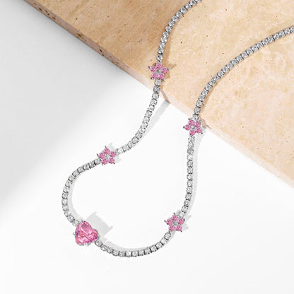 Angela Jewelry]Schillernde rosa Herz-Blumen-Halskette