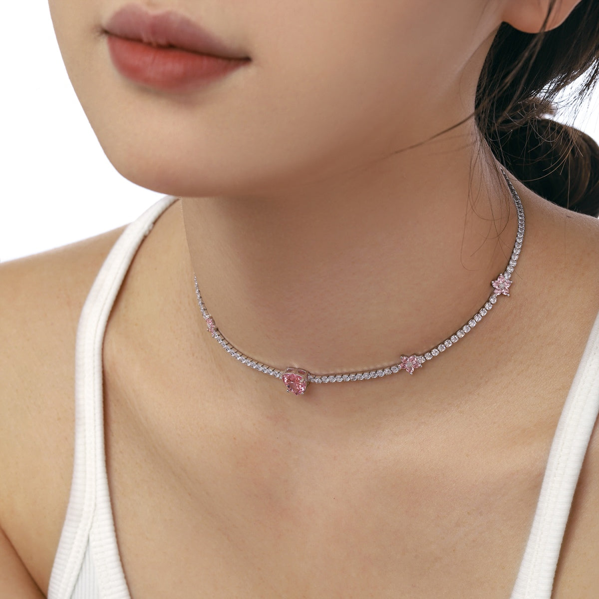 Angela Jewelry]Schillernde rosa Herz-Blumen-Halskette