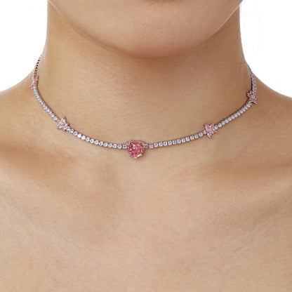 Angela Jewelry]Schillernde rosa Herz-Blumen-Halskette