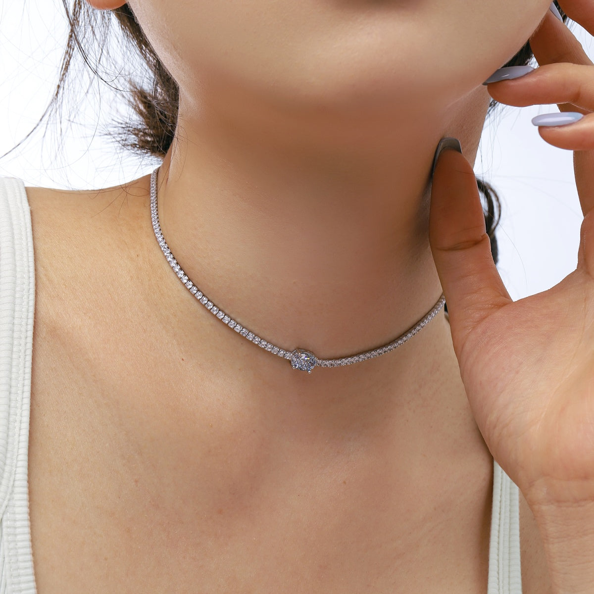 Angela Jewelry]1,0 Karat glänzende Halskette im Ovalschliff