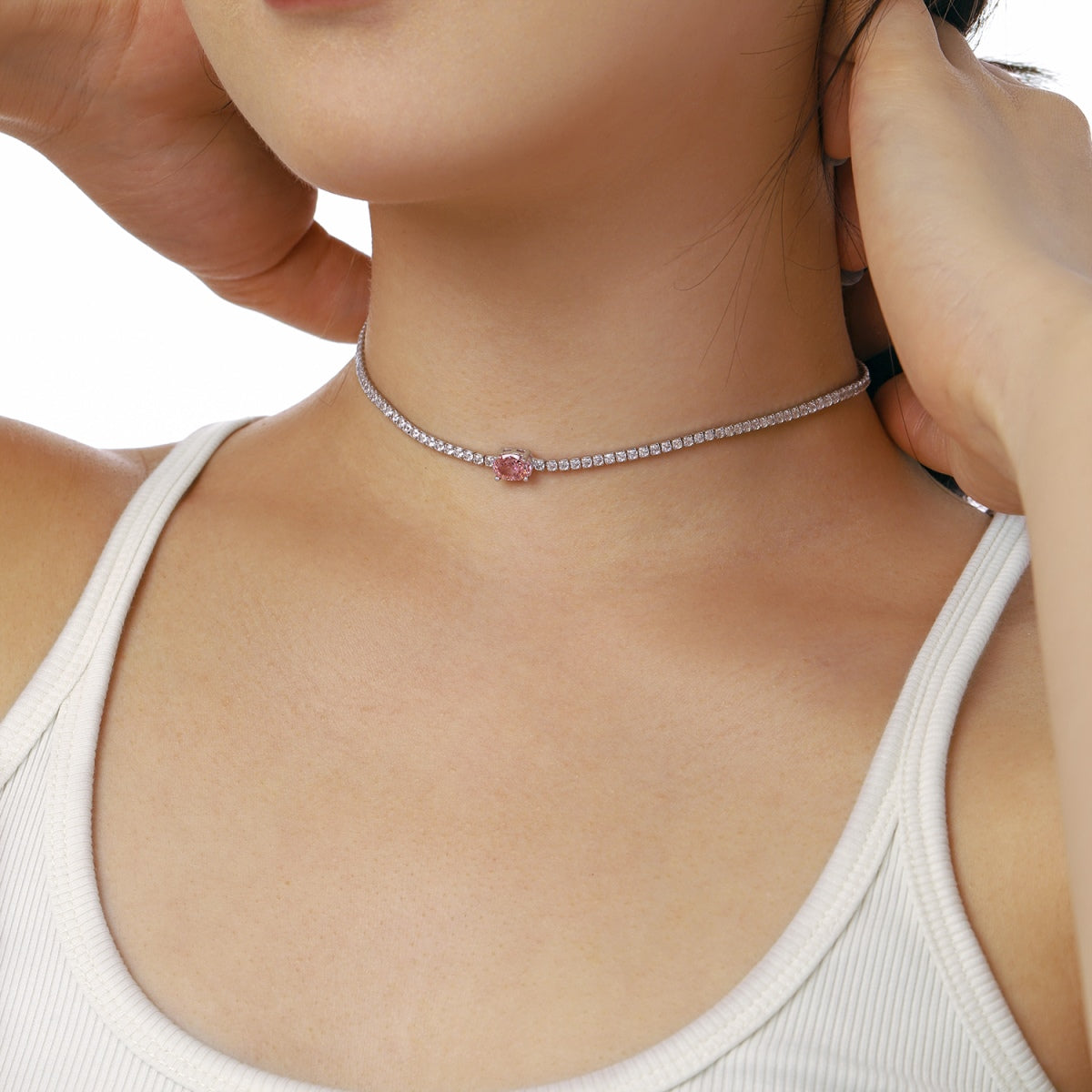 Angela Jewelry]1,0 Karat glänzende Halskette im Ovalschliff