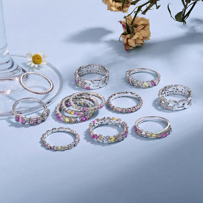 Angela Jewelry]Sparkling Colorful Round Cut Tennis Ring