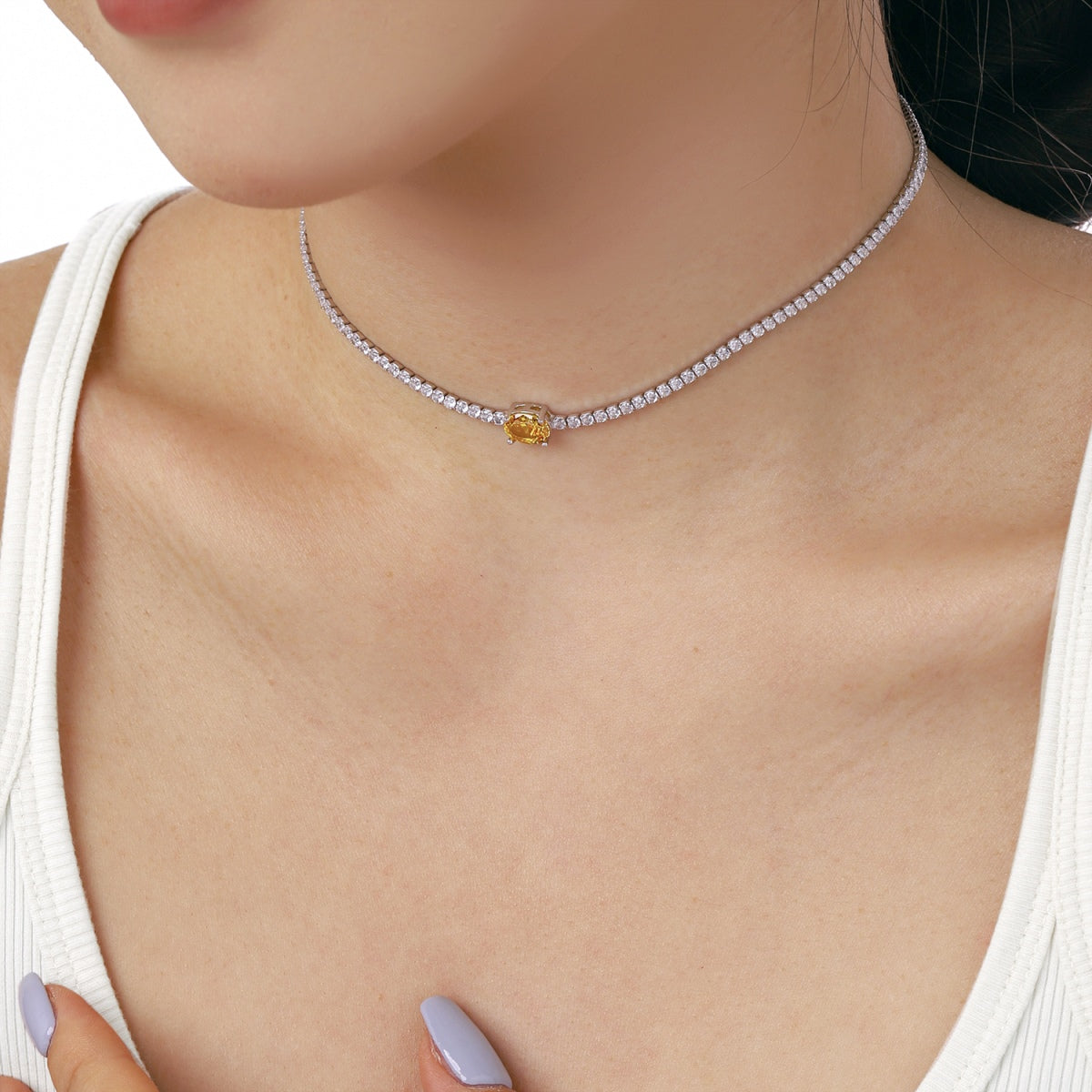 Angela Jewelry]1,0 Karat glänzende Halskette im Ovalschliff