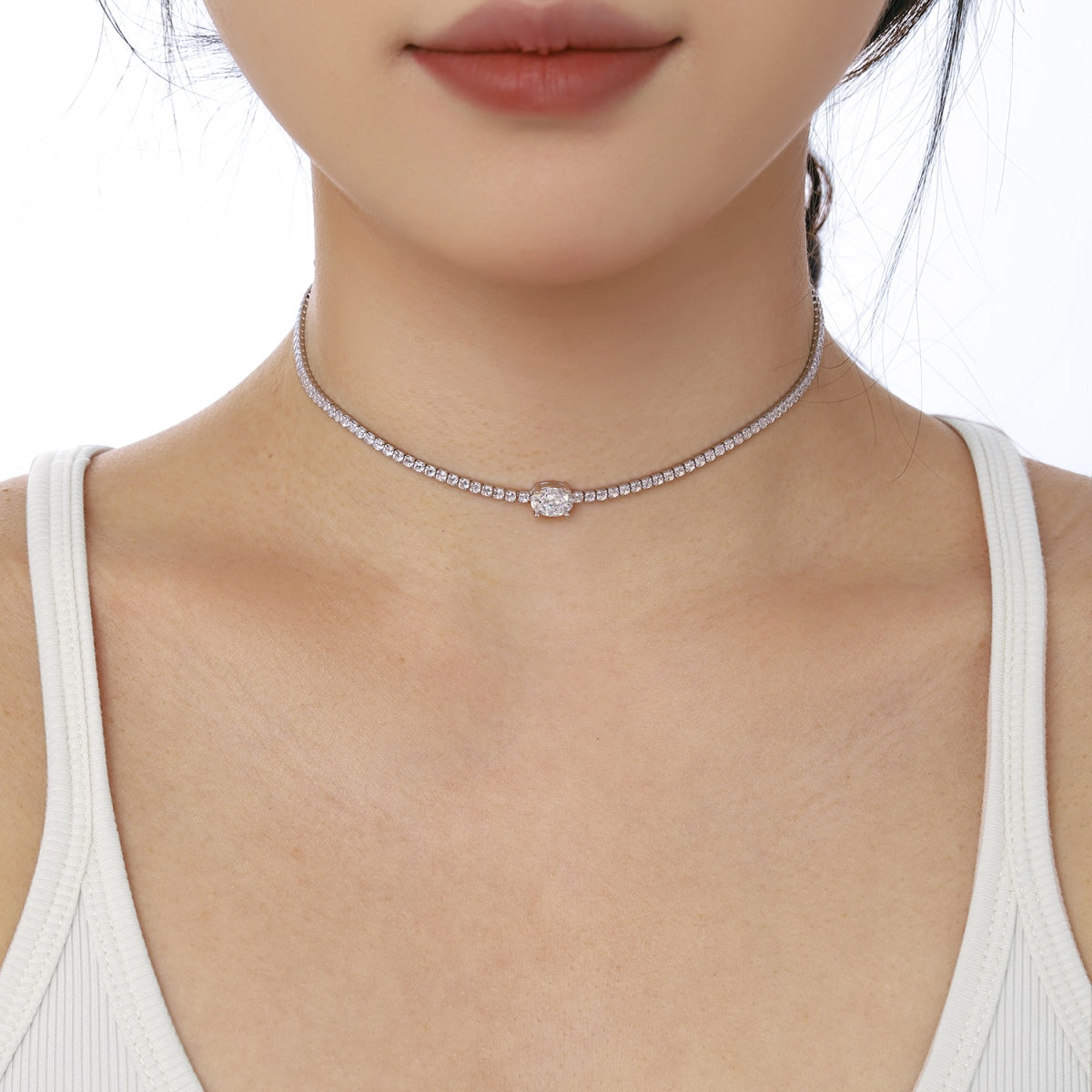 Angela Jewelry]1,0 Karat glänzende Halskette im Ovalschliff