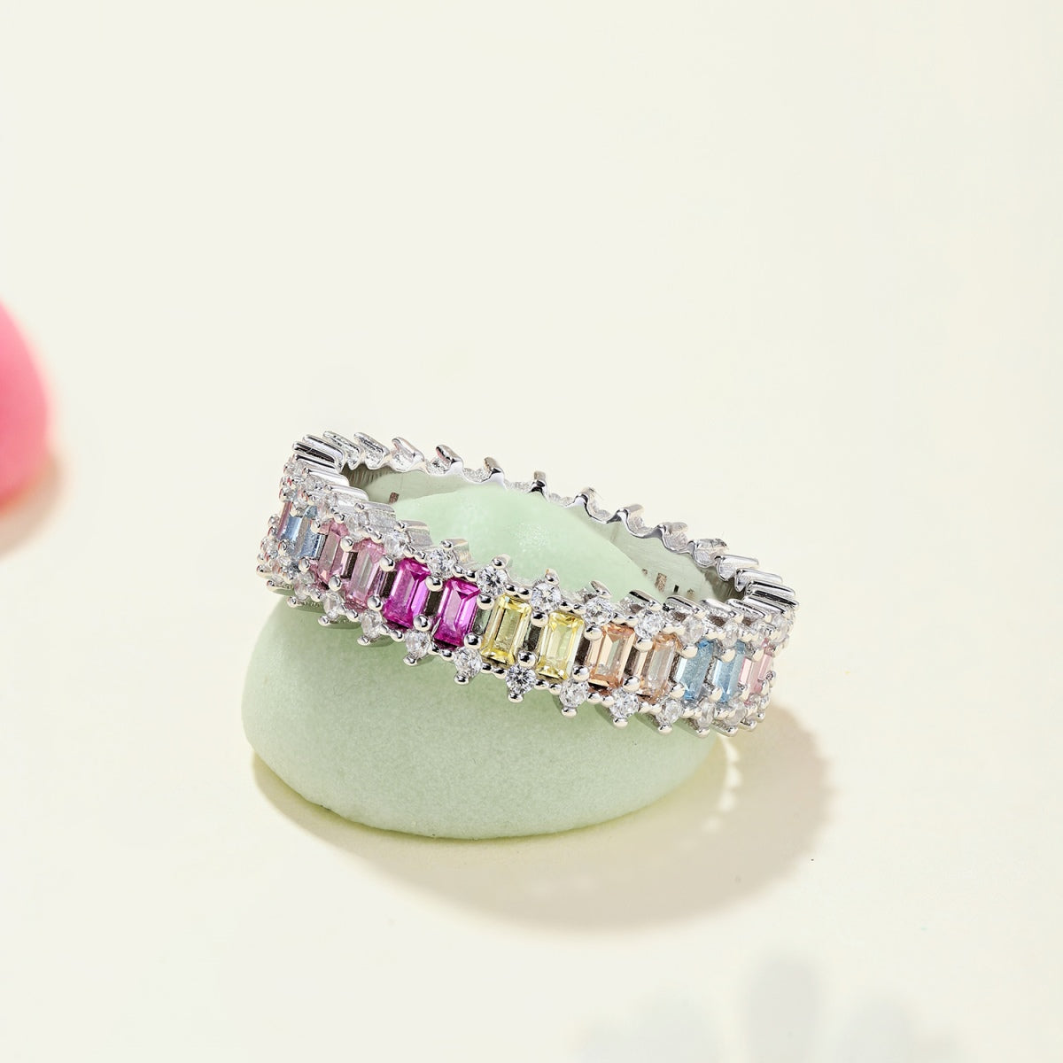 Angela Jewelry]Splashy Ornate Emerald Cut Cocktail Ring