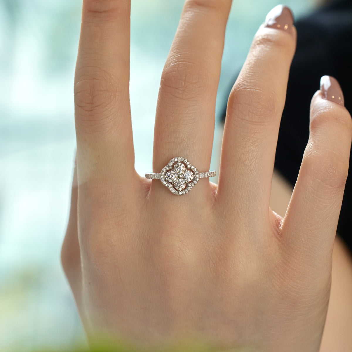 Angela Jewelry]Four Leaf Clover Flower Design Ring