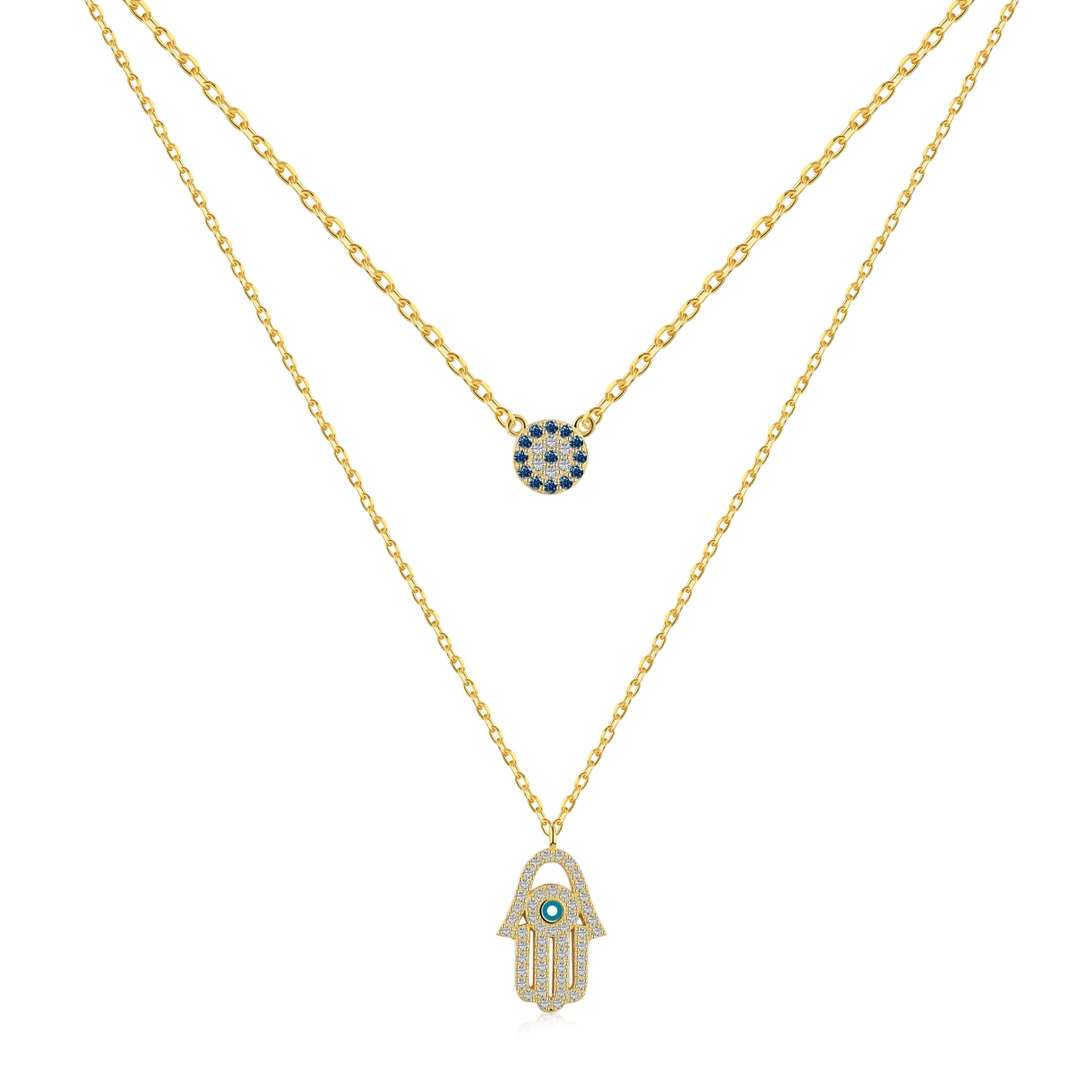 Angela Jewelry]Demon Eye Hamsa Palm Necklace