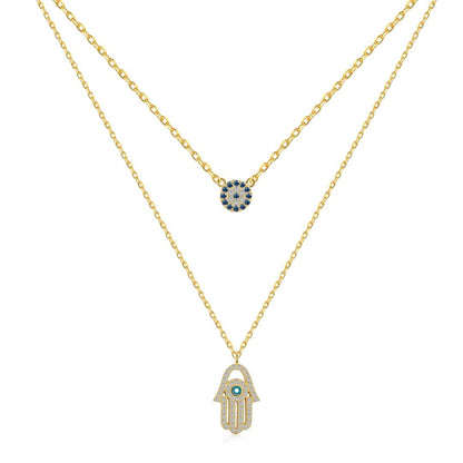 Angela Jewelry]Demon Eye Hamsa Palm Necklace
