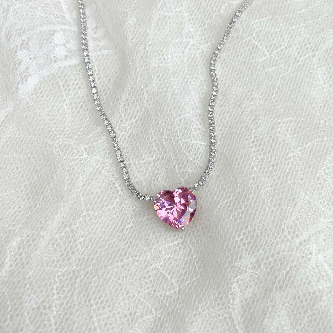 Angela Jewelry]8.0 Carat Versatile Colorful Sweet Heart-Shaped Tennis Necklace