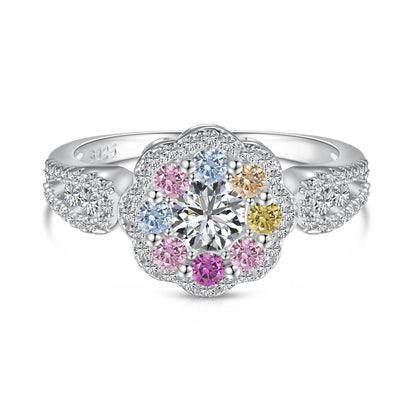 Angela Jewelry]Zarter, farbenfroher Ehering in Blumenform mit rundem Schliff
