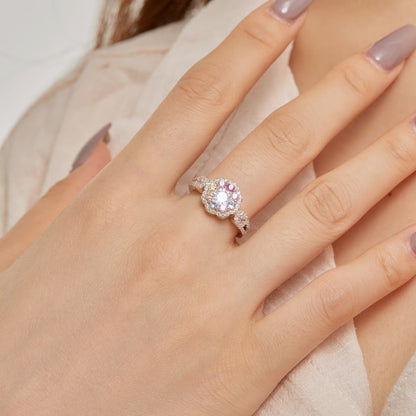 Angela Jewelry]Zarter, farbenfroher Ehering in Blumenform mit rundem Schliff