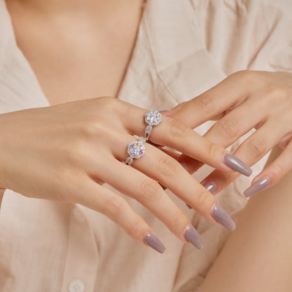 Angela Jewelry]Zarter, farbenfroher Ehering in Blumenform mit rundem Schliff