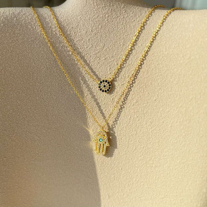 Angela Jewelry]Demon Eye Hamsa Palm Necklace