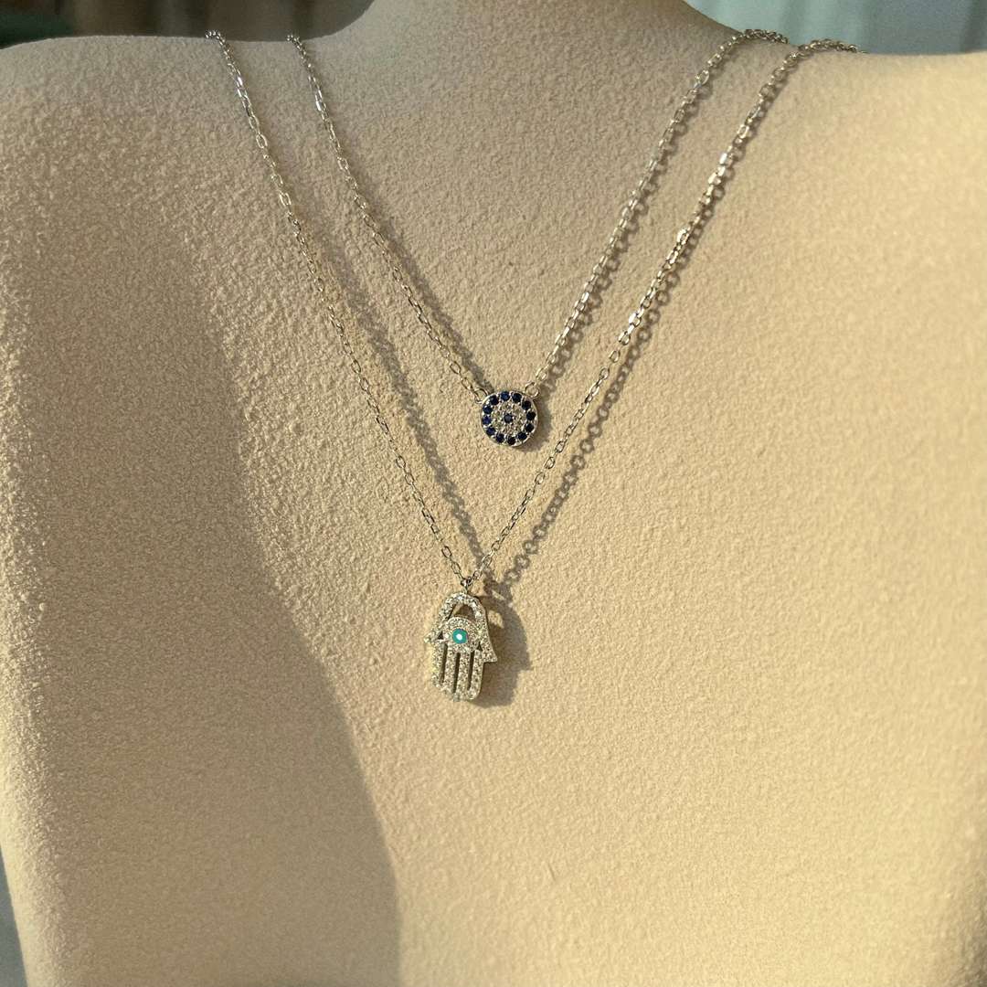 Angela Jewelry]Demon Eye Hamsa Palm Necklace