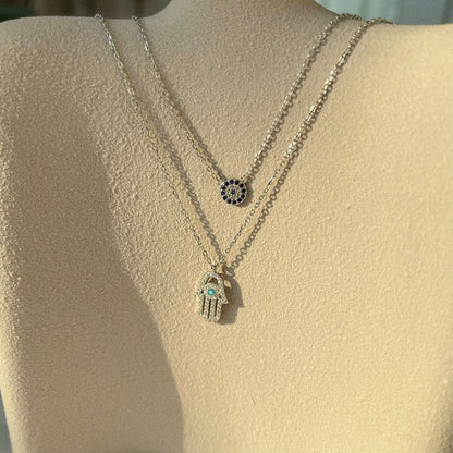 Angela Jewelry]Demon Eye Hamsa Palm Necklace