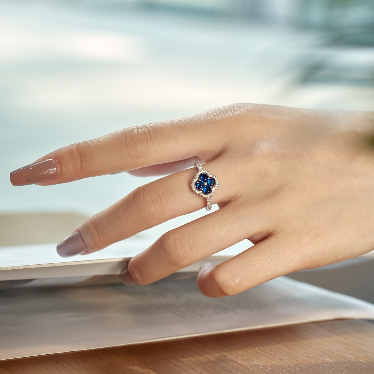 Angela Jewelry]Four Leaf Clover Flower Design Ring