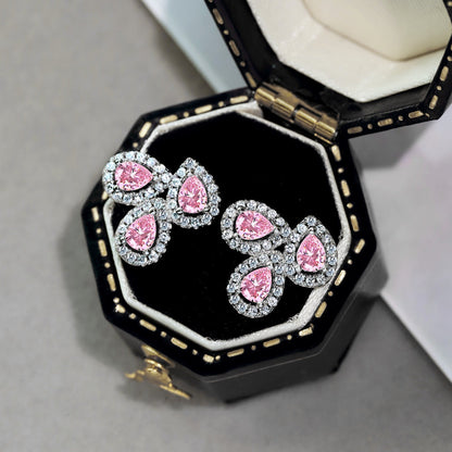 Angela Jewelry]Ornate Flower Shape Pear Cut Lover Earrings