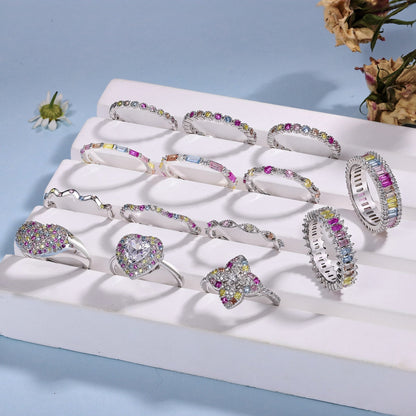 Angela Jewelry]Exquisiter mehrfarbiger Smaragdschliff-Tagesring
