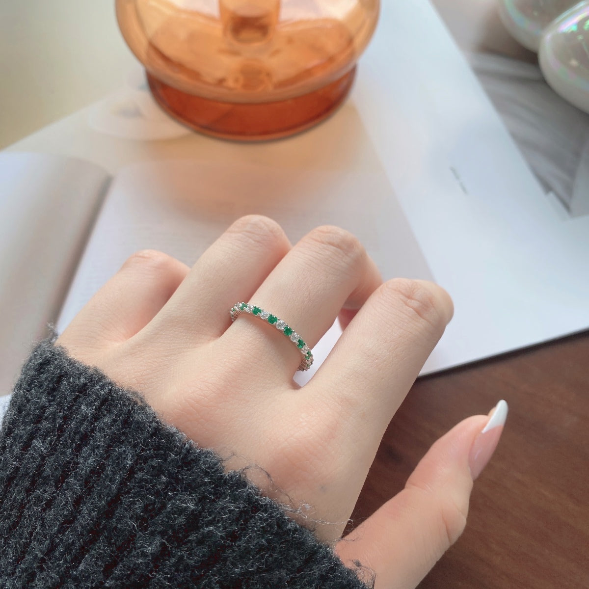 Angela Jewelry]Exquisiter bunter Tennisring im Rundschliff