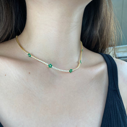 Angela Jewelry]Luxuriöse bunte Blumen-Tenniskette