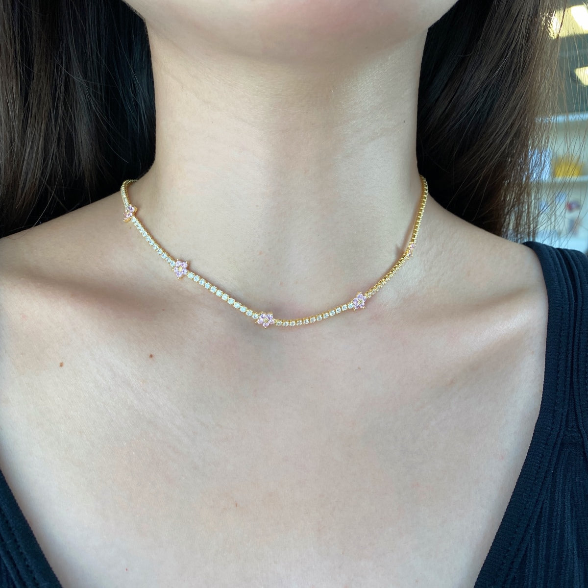 Angela Jewelry]Luxuriöse bunte Blumen-Tenniskette