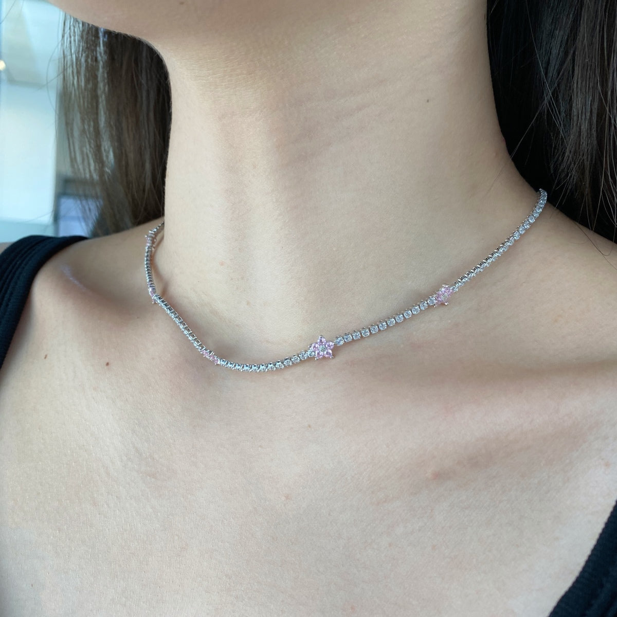 Angela Jewelry]Luxuriöse bunte Blumen-Tenniskette