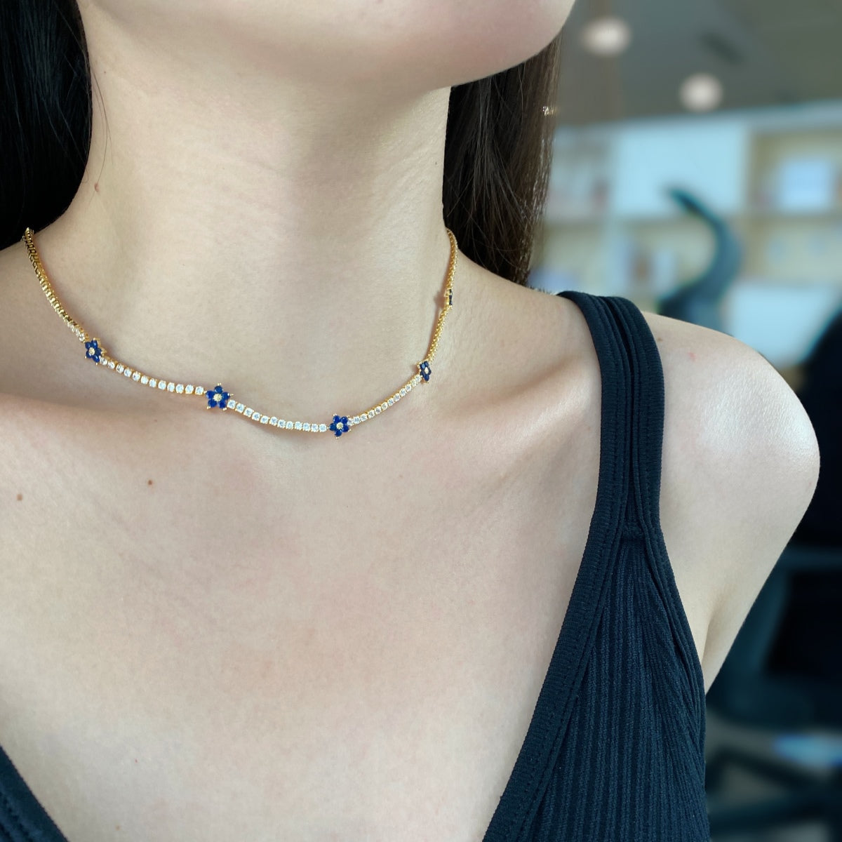 Angela Jewelry]Luxuriöse bunte Blumen-Tenniskette