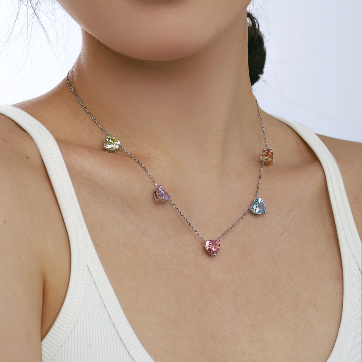 Angela Jewelry]Funkelnde bunte Halskette mit Herzschliff