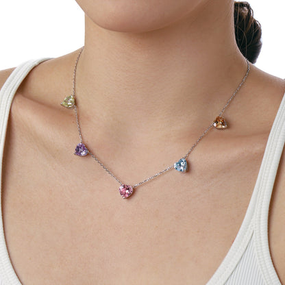 Angela Jewelry]Funkelnde bunte Halskette mit Herzschliff