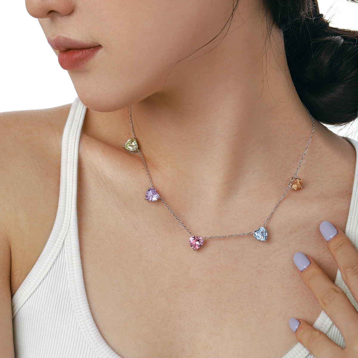 Angela Jewelry]Funkelnde bunte Halskette mit Herzschliff