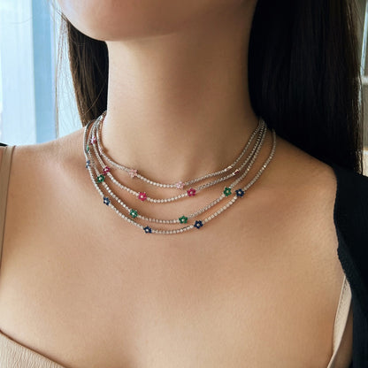 Angela Jewelry]Luxuriöse bunte Blumen-Tenniskette