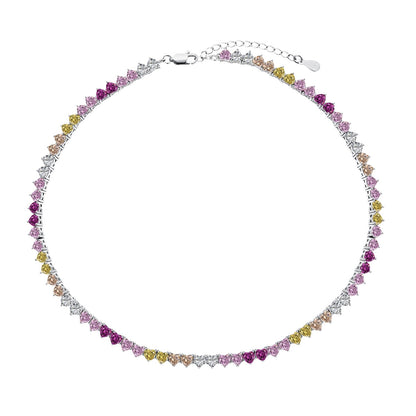 Angela Jewelry] Funkelnde bunte Tennis-Halskette mit Herz