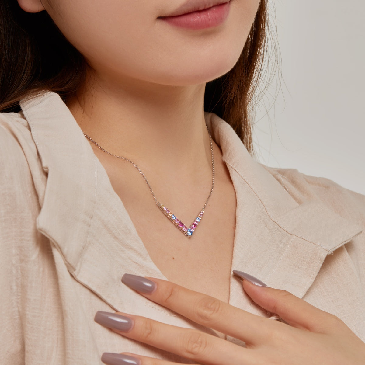 Angela Jewelry]Verzierte Halskette mit rundem Schliff