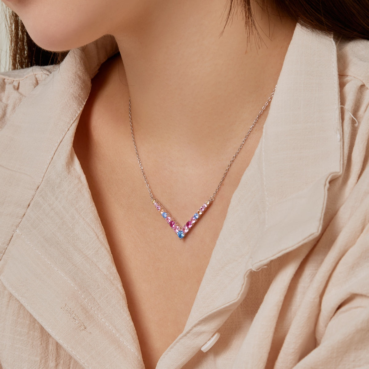 Angela Jewelry]Verzierte Halskette mit rundem Schliff