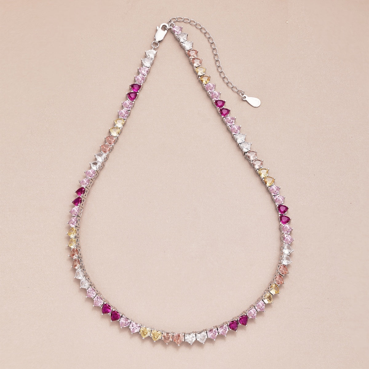 Angela Jewelry] Funkelnde bunte Tennis-Halskette mit Herz