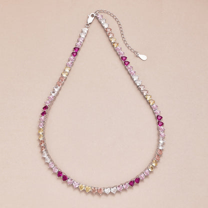 Angela Jewelry] Funkelnde bunte Tennis-Halskette mit Herz