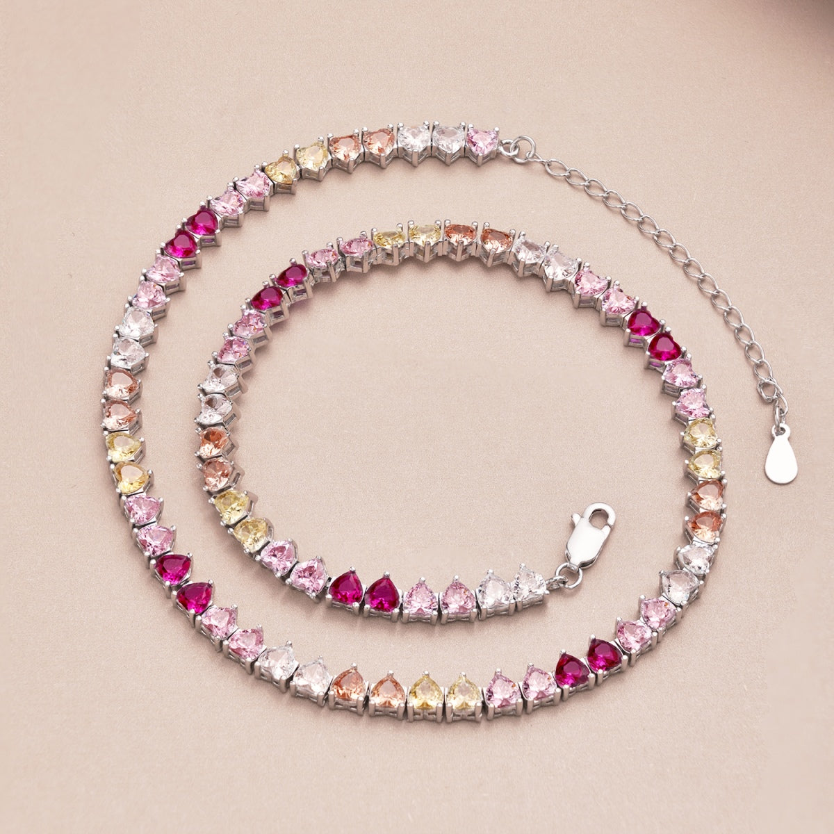 Angela Jewelry] Funkelnde bunte Tennis-Halskette mit Herz