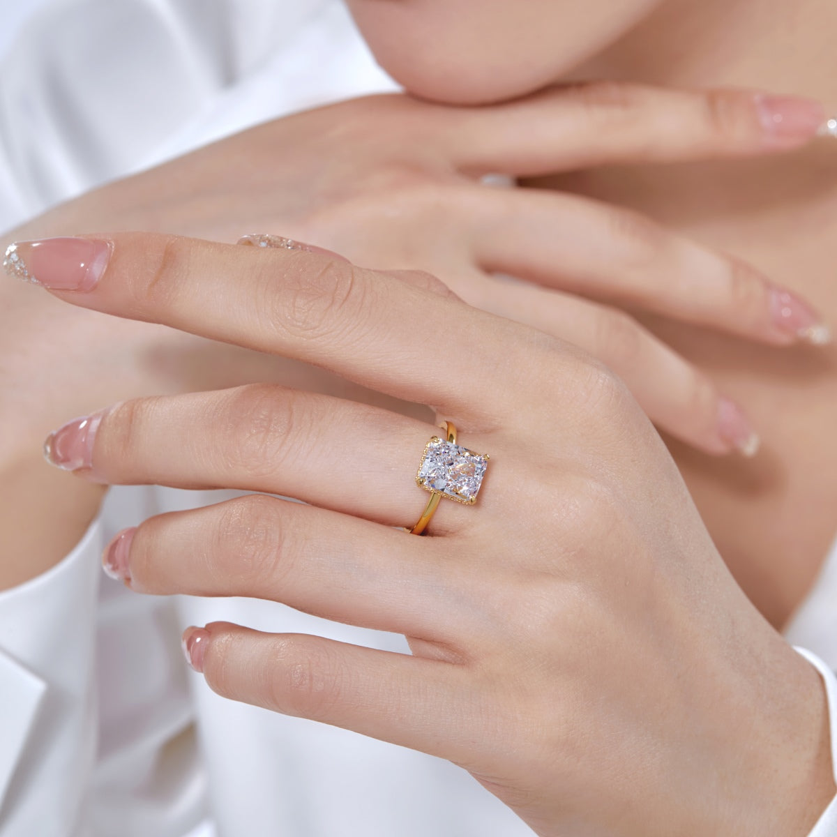 Angela Jewelry]4,0 Karat verzierter, bezaubernder Bankettring im Radiandschliff