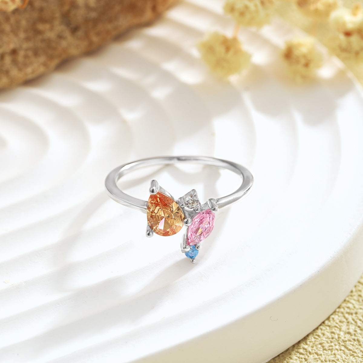 Angela Jewelry] Strahlend bunter Multi-Cut-Tagesring