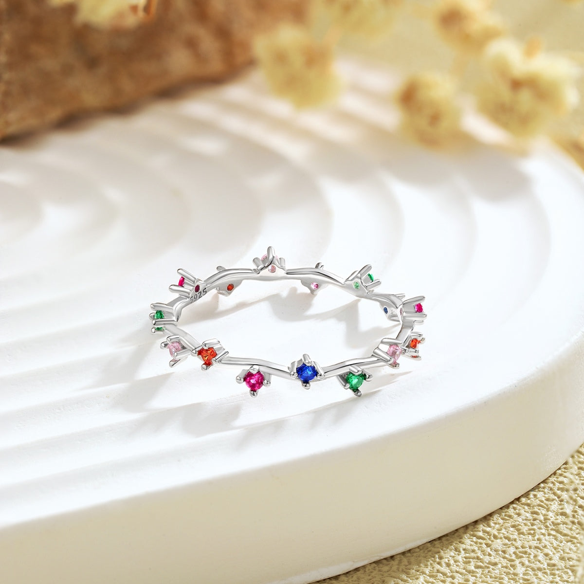 Angela Jewelry] Strahlend bunter Rundschliff-Tagesring