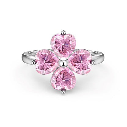 Angela Jewelry]Heart-shaped Four-Leaf Clover Ball Ring