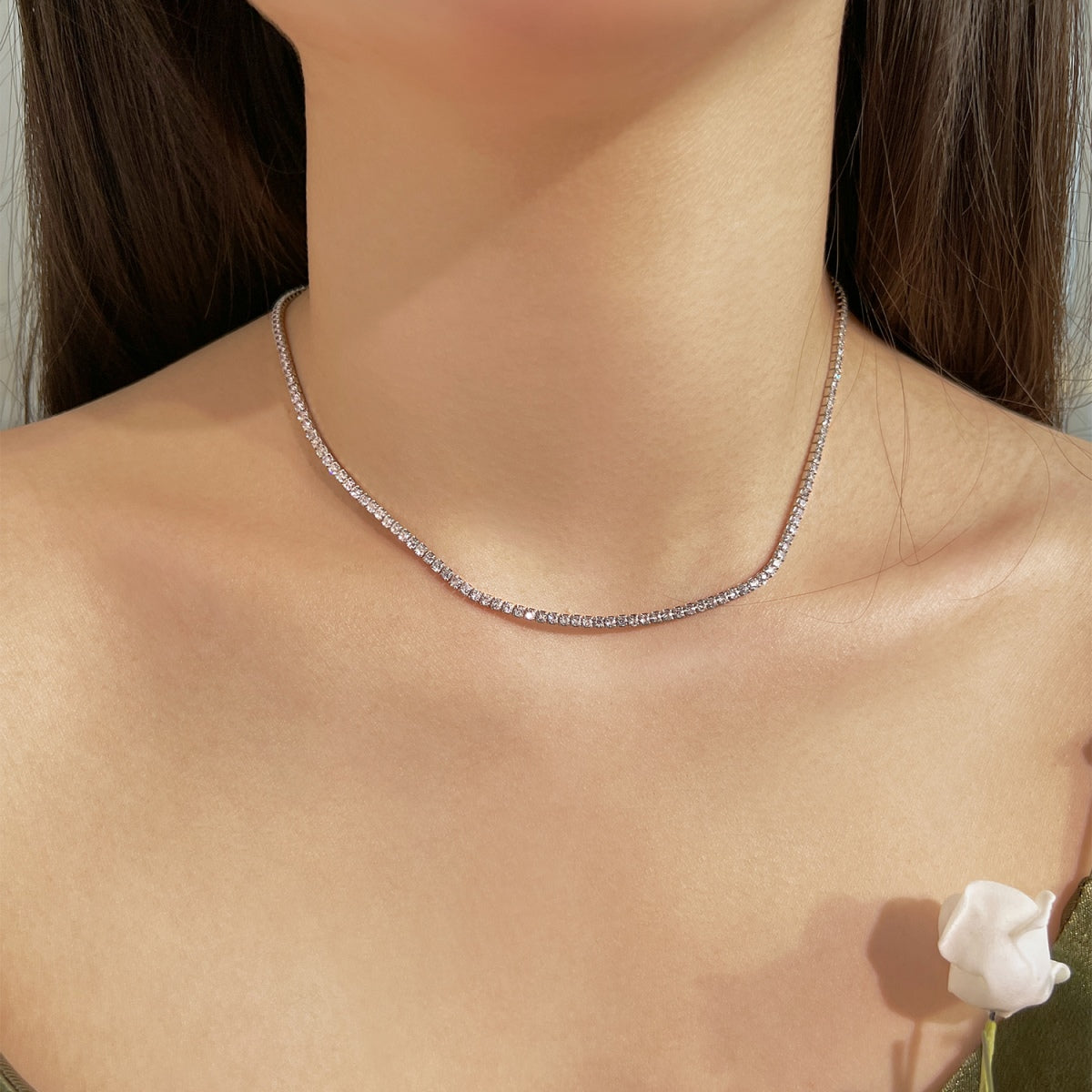 Angela Jewelry]Zarte Tenniskette in runder Form