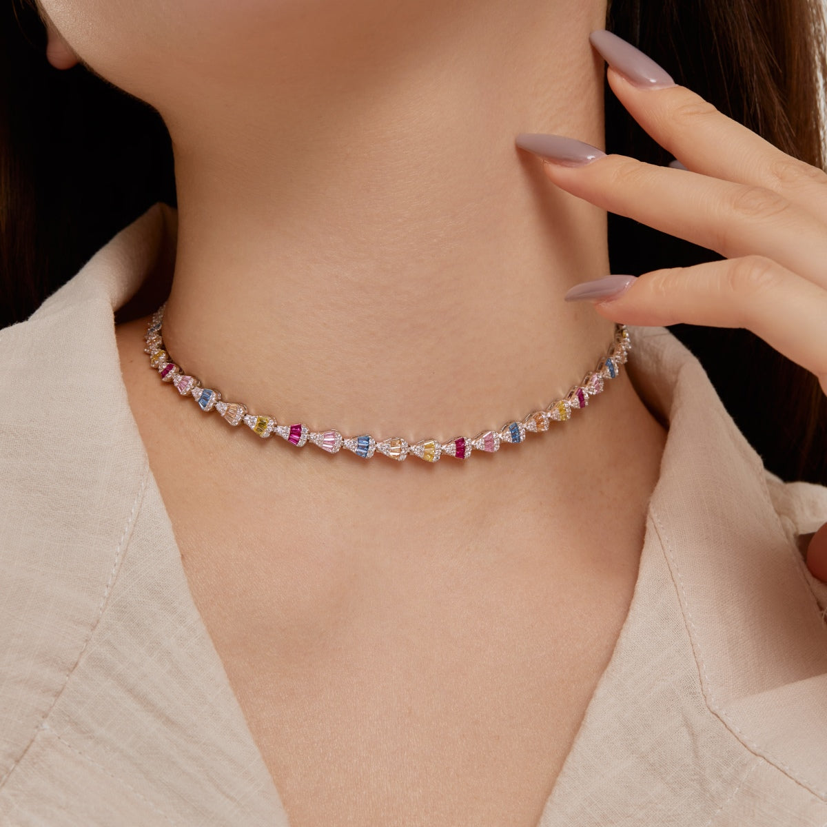 Angela Jewelry] Strahlend bunte Regenbogen-Halskette