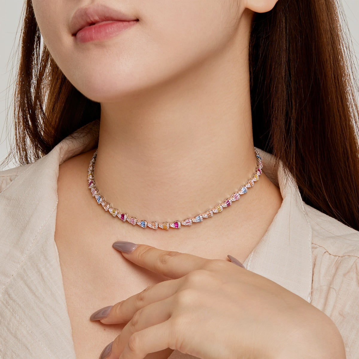 Angela Jewelry] Strahlend bunte Regenbogen-Halskette