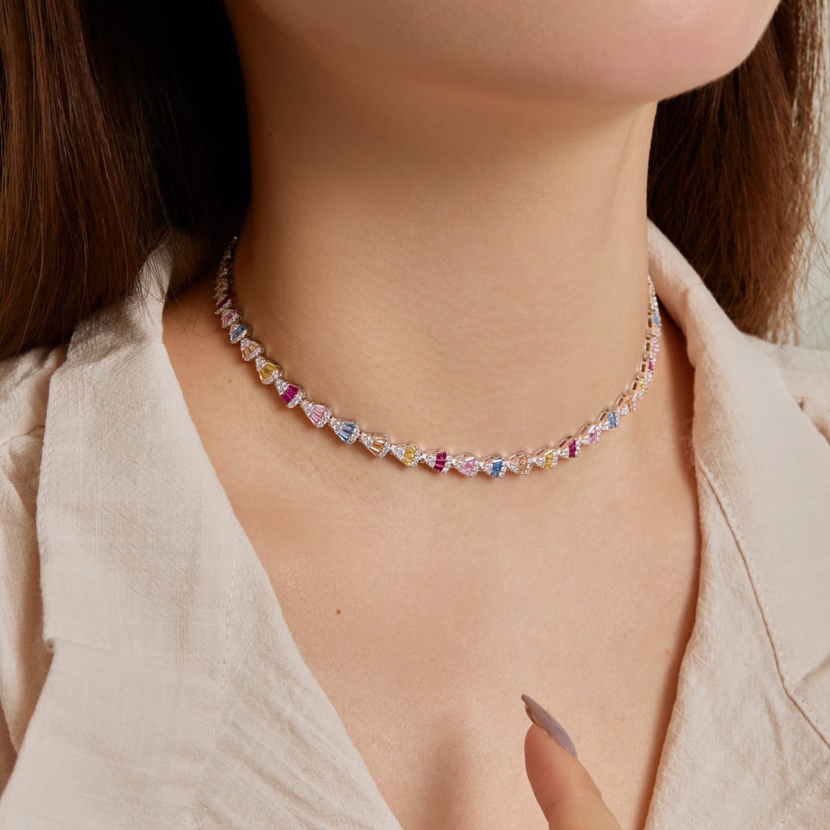 Angela Jewelry] Strahlend bunte Regenbogen-Halskette