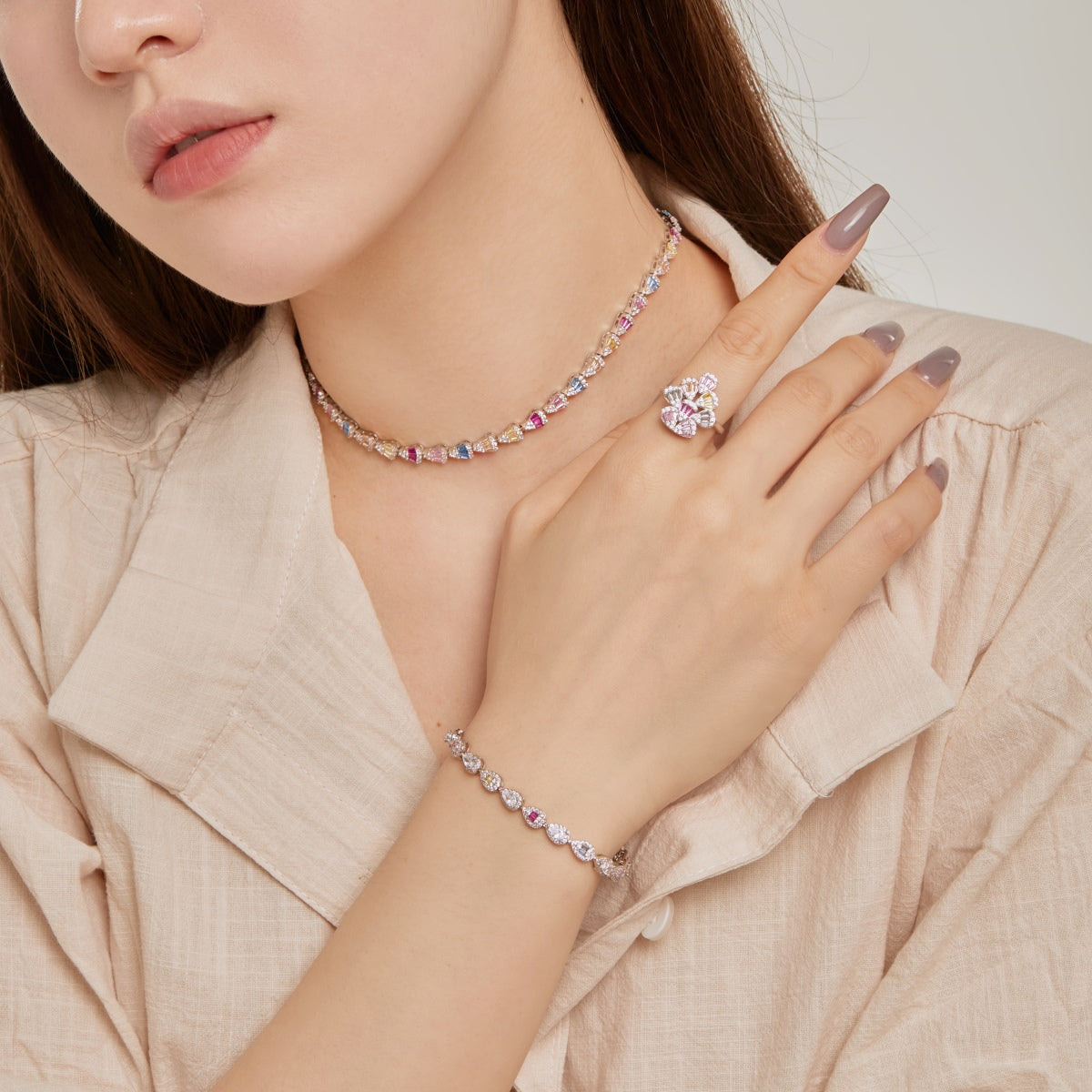 Angela Jewelry] Strahlend bunte Regenbogen-Halskette