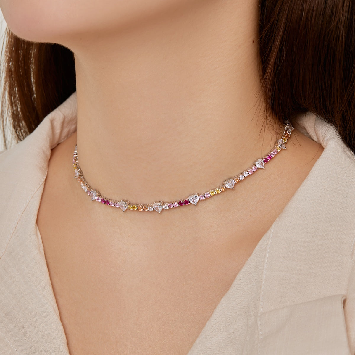 Angela Jewelry]Zarte bunte Regenbogen-Tenniskette