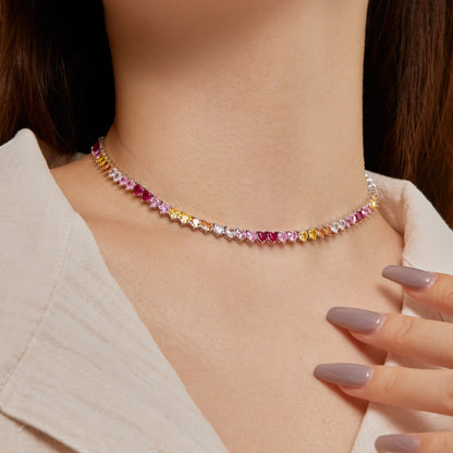 Angela Jewelry] Funkelnde bunte Tennis-Halskette mit Herz